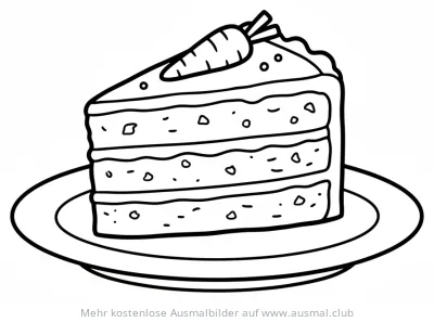 Karottenkuchen Stück auf Teller Ausmalbild