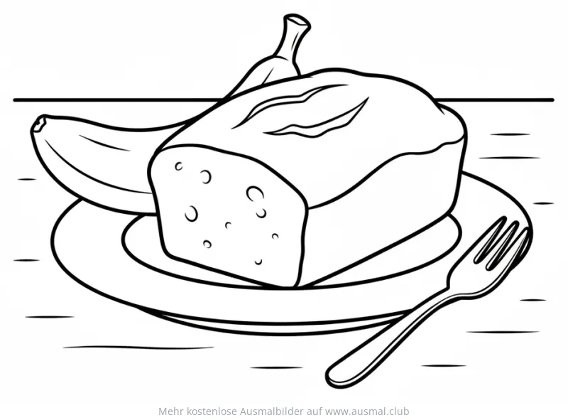 Bananenbrot mit Bananen auf einem Teller Ausmalbild