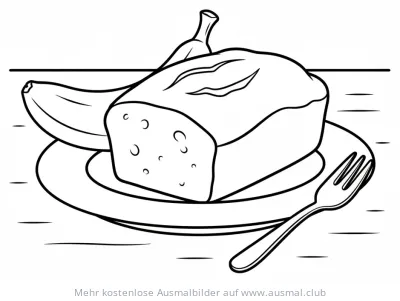 Bananenbrot mit Bananen auf einem Teller Ausmalbild