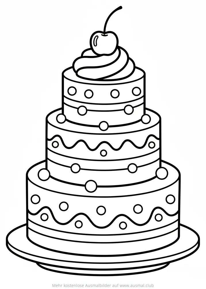 Dreistöckige Eistorte Ausmalbild mit Kirsche