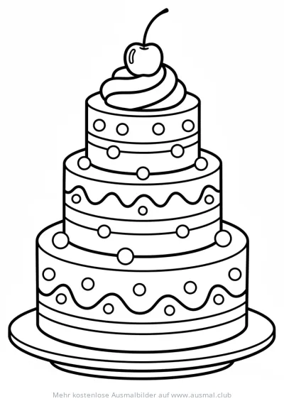 Dreistöckige Eistorte Ausmalbild mit Kirsche