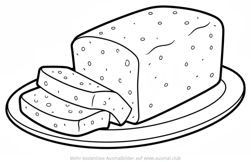 Rührkuchen mit angeschnittenen Stücken auf einem Teller Ausmalbild