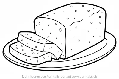 Rührkuchen mit angeschnittenen Stücken auf einem Teller Ausmalbild