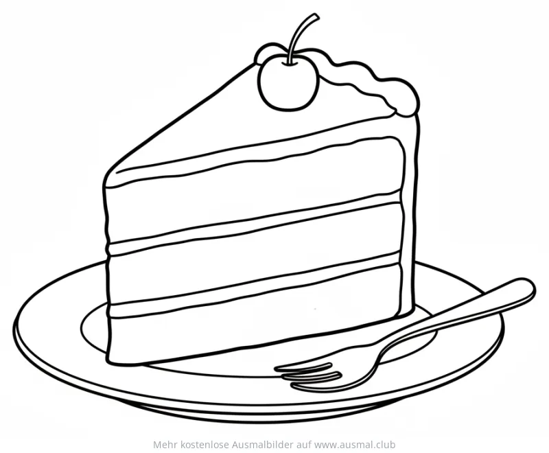 Napoleontorte Stück mit Kirsche auf Teller Ausmalbild