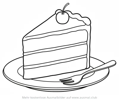 Napoleontorte Stück mit Kirsche auf Teller Ausmalbild