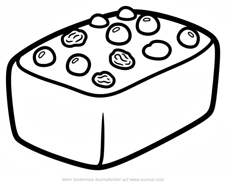 Früchtekuchen Ausmalbild mit Früchten und Rosinen