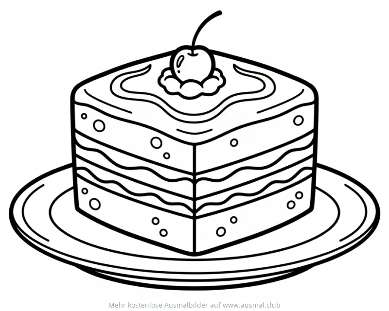 Biskuitboden Ausmalbild mit Kirsche auf Teller