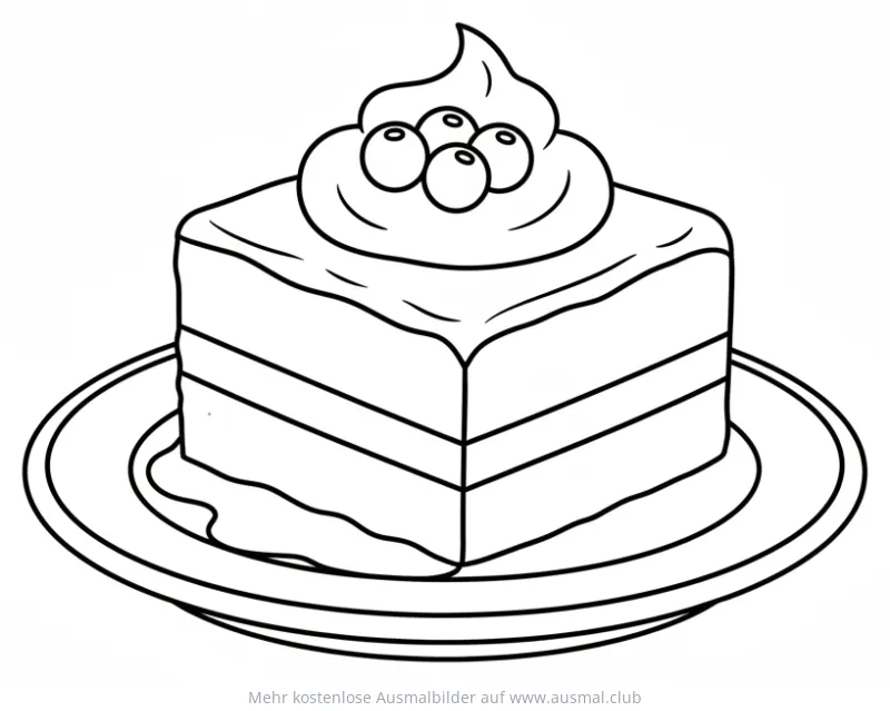 Tres Leches Kuchen Ausmalbild mit Sahne und Beeren