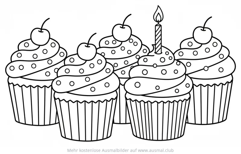 Geburtstagscupcakes Ausmalbild mit Kerze