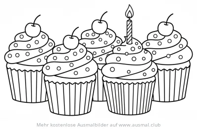 Geburtstagscupcakes Ausmalbild mit Kerze