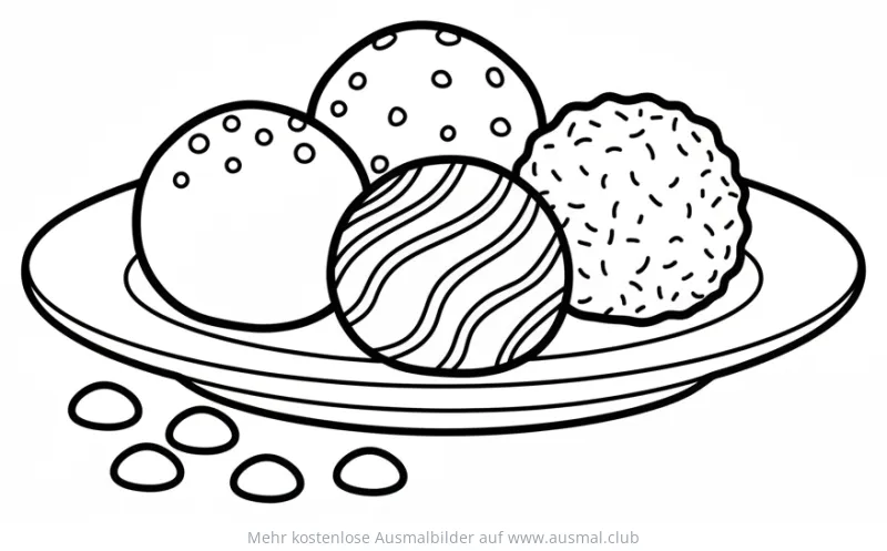 Pralinen auf Teller Ausmalbild