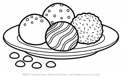 Pralinen auf Teller Ausmalbild
