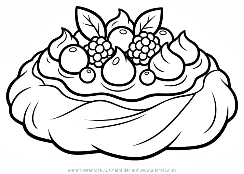 Pavlova Torte Ausmalbild mit Beeren und Sahne