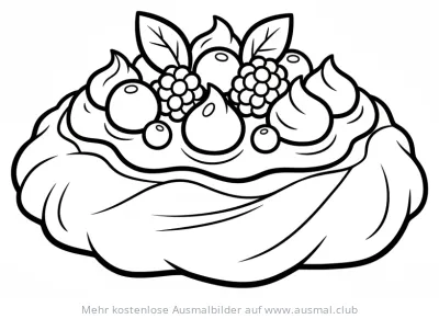 Pavlova Torte Ausmalbild mit Beeren und Sahne