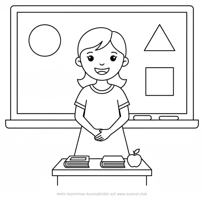 Lehrerin vor Tafel mit geometrischen Formen Ausmalbild