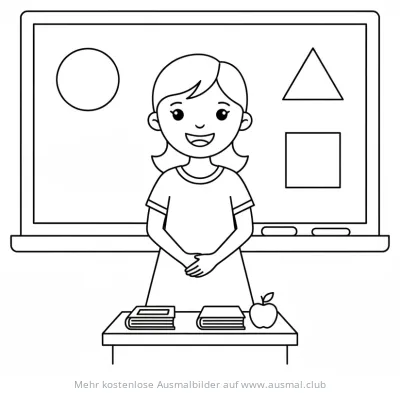 Lehrerin vor Tafel mit geometrischen Formen Ausmalbild