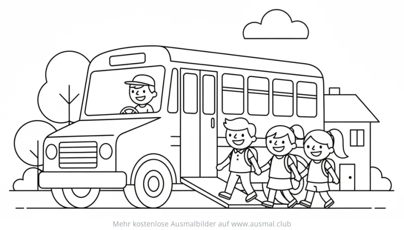Schulbus mit Kindern Ausmalbild