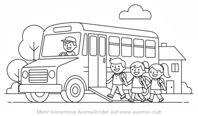 Schulbus mit Kindern Ausmalbild