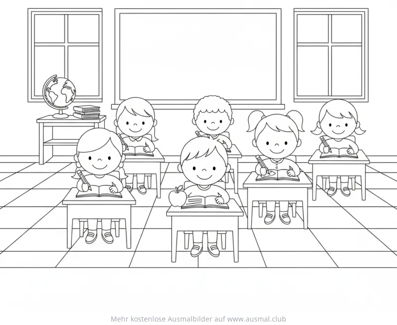 Klassenzimmer mit Kindern beim Lernen Ausmalbild