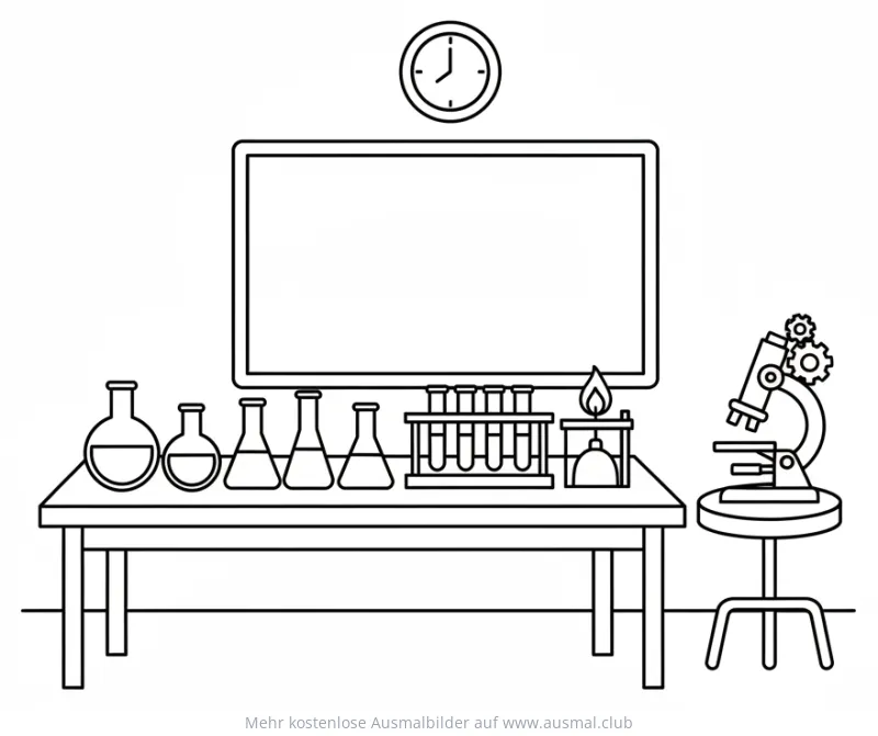 Labor mit Mikroskop und Reagenzgläser Ausmalbild