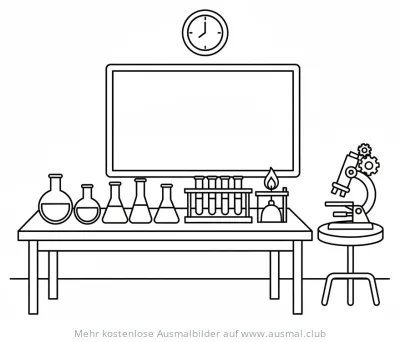 Labor mit Mikroskop und Reagenzgläser Ausmalbild