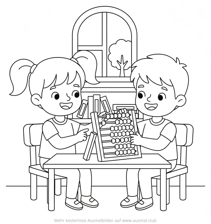 Kinder lernen mit Abakus Ausmalbild