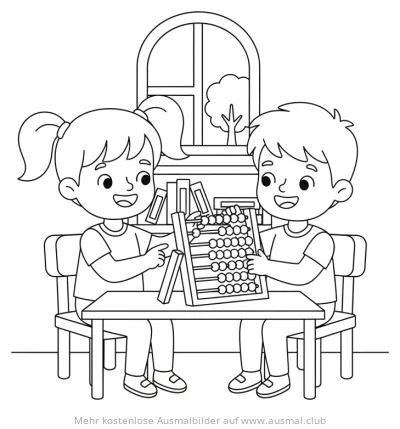 Kinder lernen mit Abakus Ausmalbild