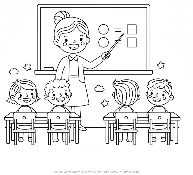 Lehrerin erklärt Gleichung vor Schülern Ausmalbild