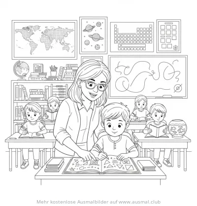 Lehrerin hilft Schüler bei Geometrie Ausmalbild