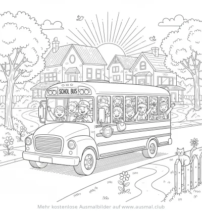 Schulbus mit Kindern Ausmalbild