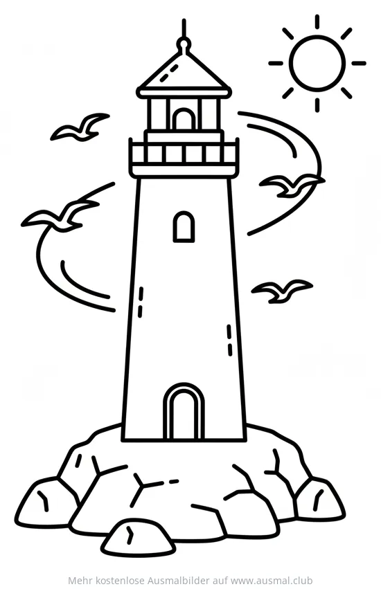 Leuchtturm auf Felseninsel Ausmalbild mit Möwen