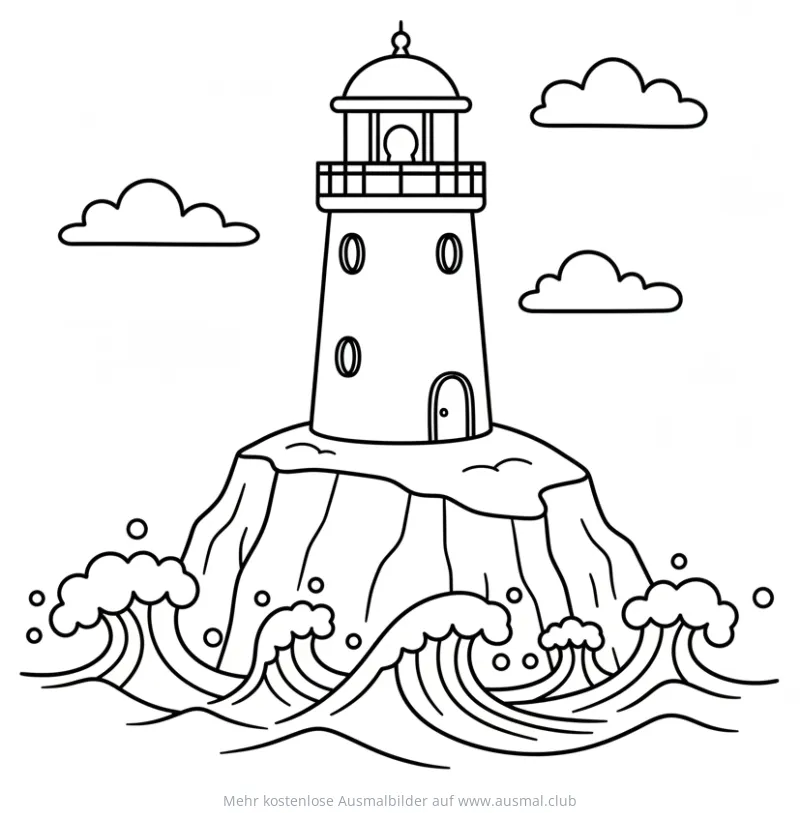 Leuchtturm auf Klippe im Meer Ausmalbild