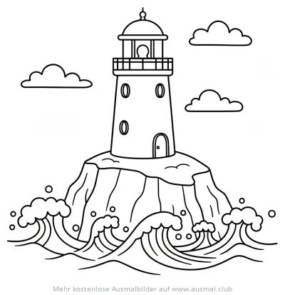 Leuchtturm auf Klippe im Meer Ausmalbild