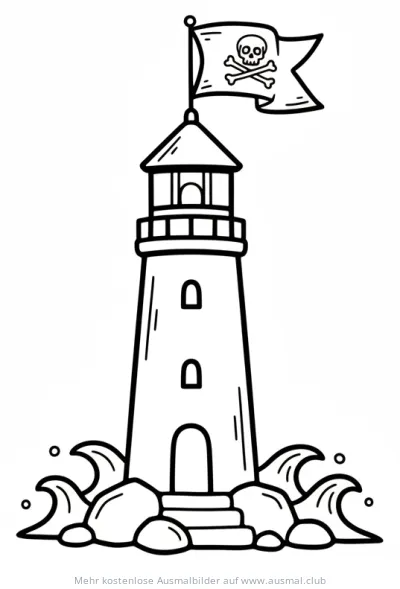 Leuchtturm mit Piratenflagge Ausmalbild