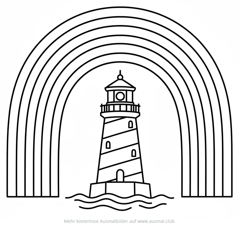 Leuchtturm mit Regenbogen Ausmalbild