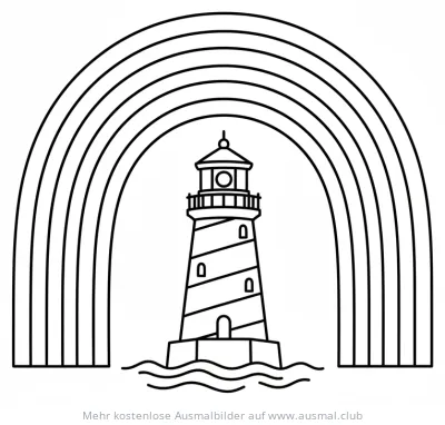 Leuchtturm mit Regenbogen Ausmalbild