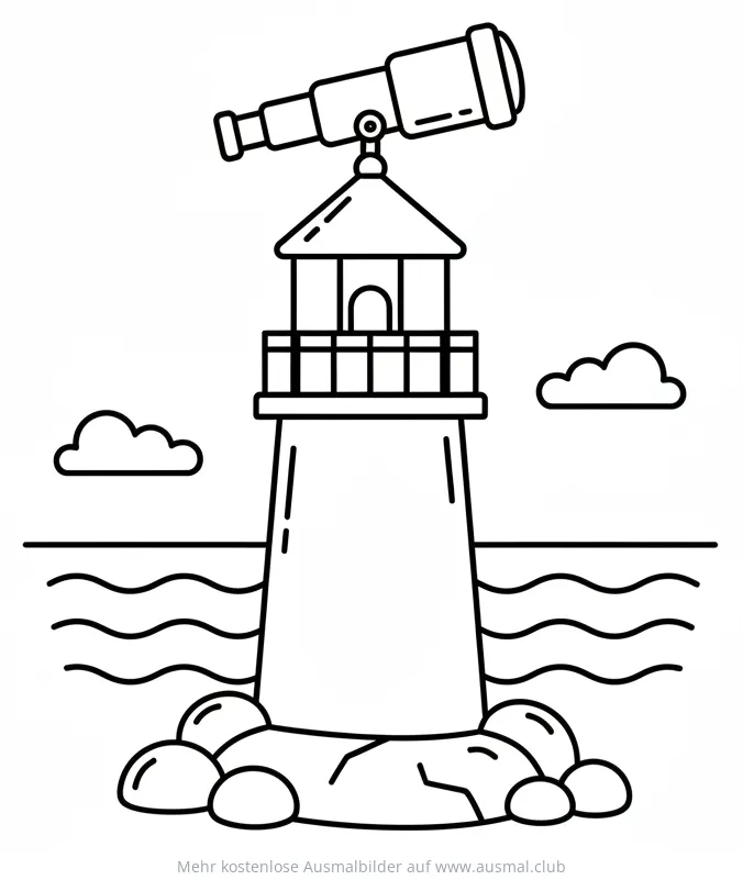Leuchtturm mit Teleskop Ausmalbild am Meer