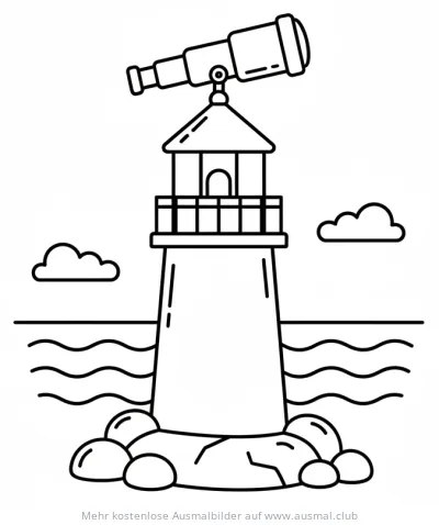 Leuchtturm mit Teleskop Ausmalbild am Meer