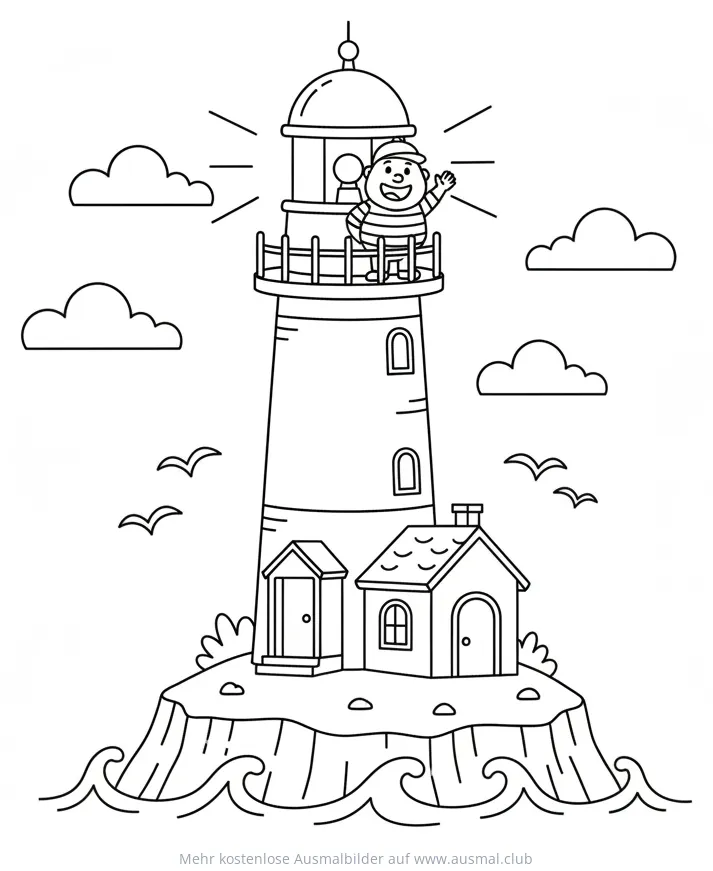 Leuchtturm mit Wärter auf Insel Ausmalbild