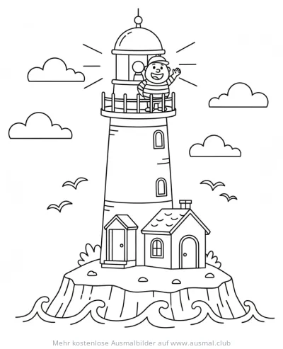 Leuchtturm mit Wärter auf Insel Ausmalbild