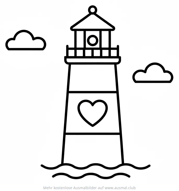 Leuchtturm mit Herz Ausmalbild