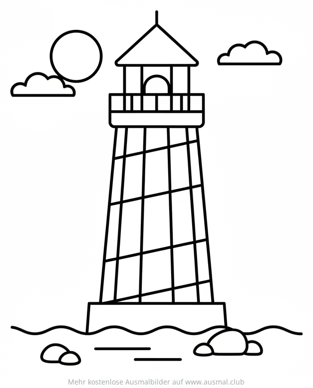 Gestreifter Leuchtturm Ausmalbild an der Küste