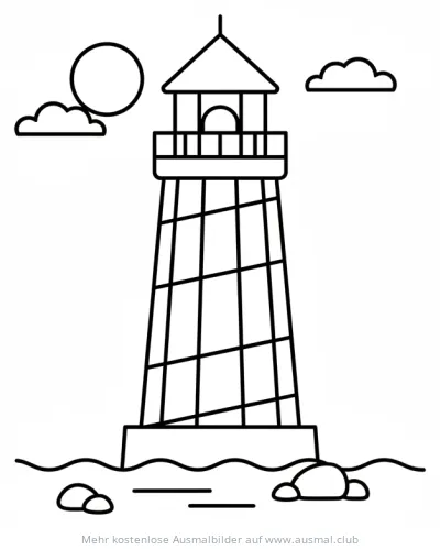 Gestreifter Leuchtturm Ausmalbild an der Küste