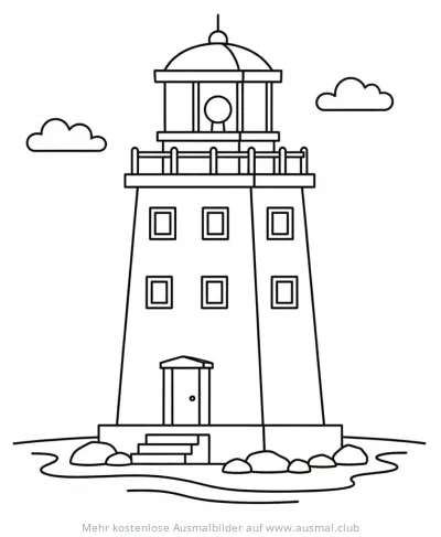 Leuchtturm Ausmalbild mit Wolken