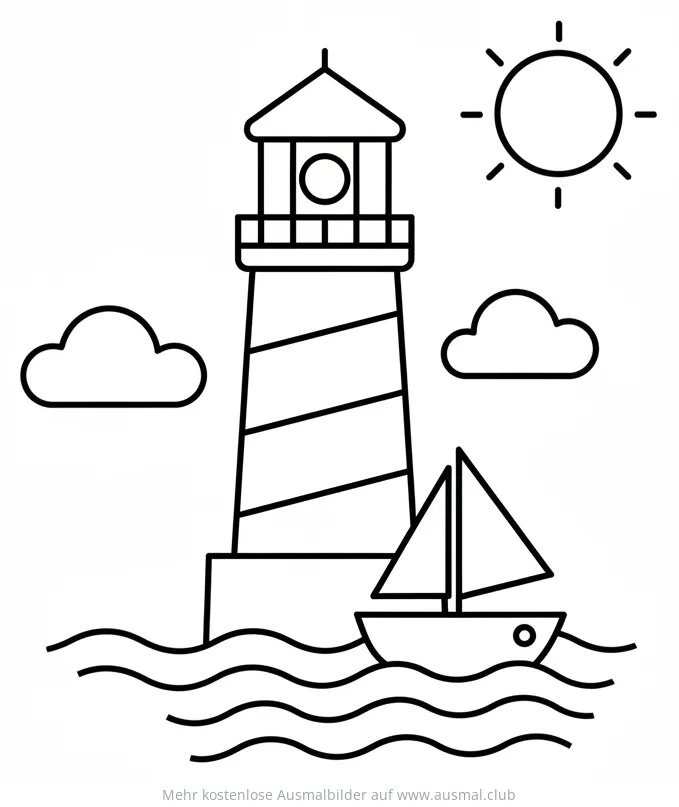 Leuchtturm und Segelboot Ausmalbild