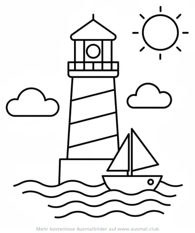 Leuchtturm und Segelboot Ausmalbild