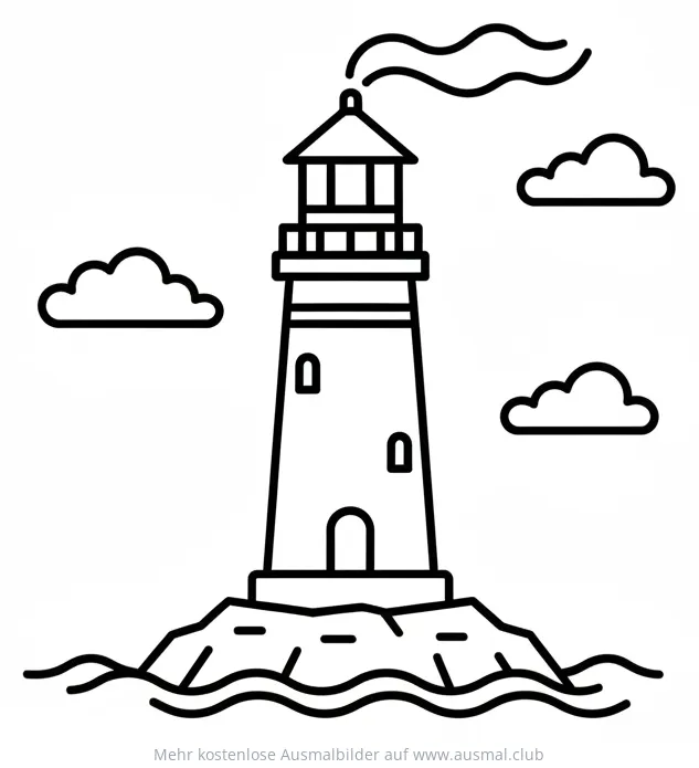 Leuchtturm mit Rauch und Wolken Ausmalbild
