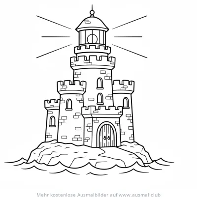 Leuchtturm als Burg Ausmalbild auf einer Insel