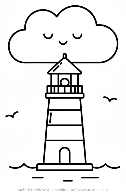 Leuchtturm mit schlafender Wolke Ausmalbild