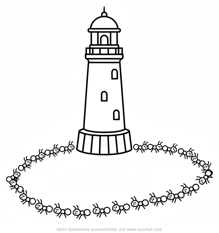 Leuchtturm umrandet von Ameisenstraße Ausmalbild